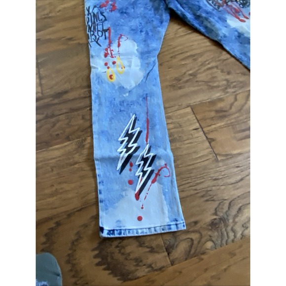 Rue 21 Premium Men's Jeans Blue Design Patch Distressed Skinny Fit Denim Jean - Picture 6 of 6